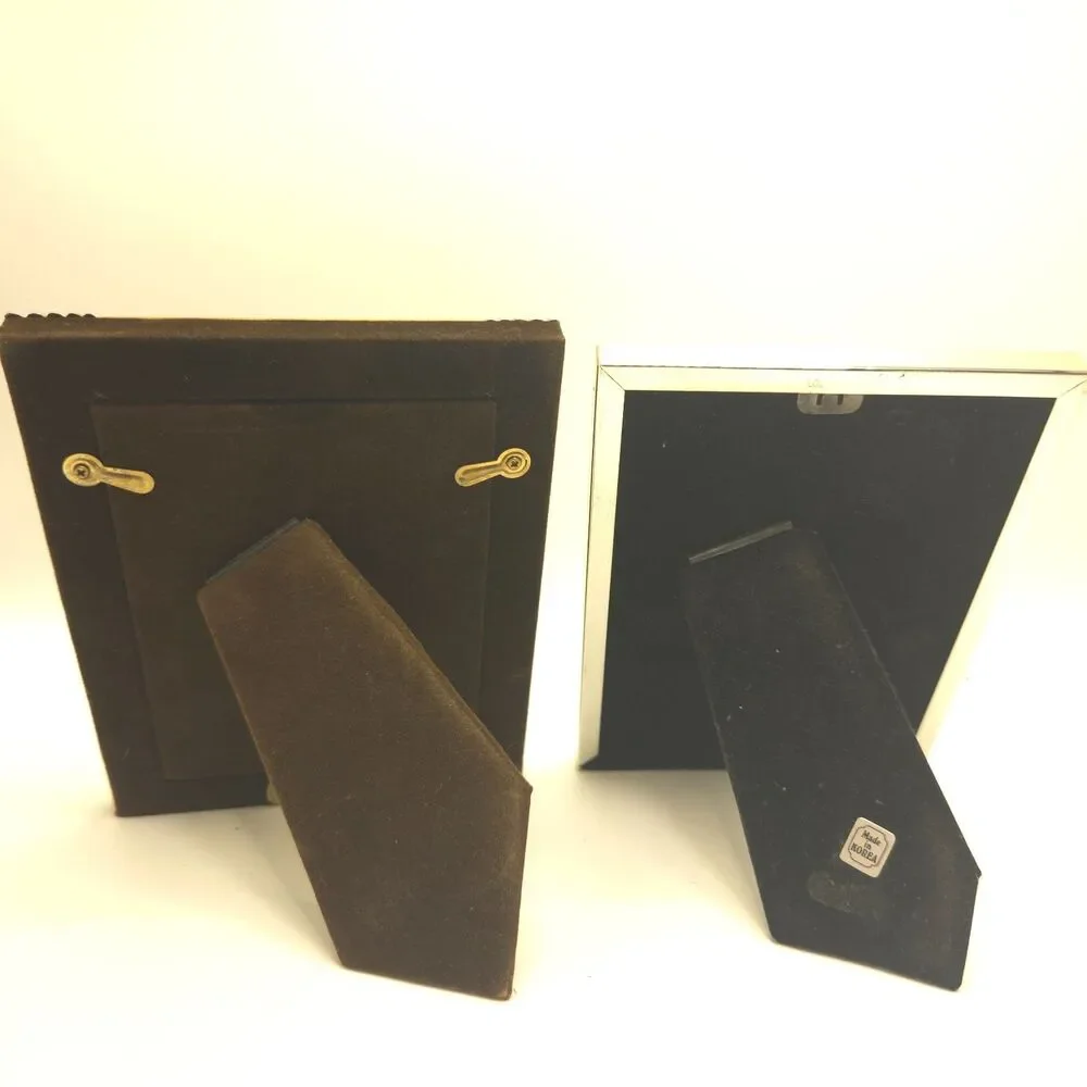 Vintage 3.5x5 Metal Photo Frames Solid Brass Silver Tone Korea Set of 2